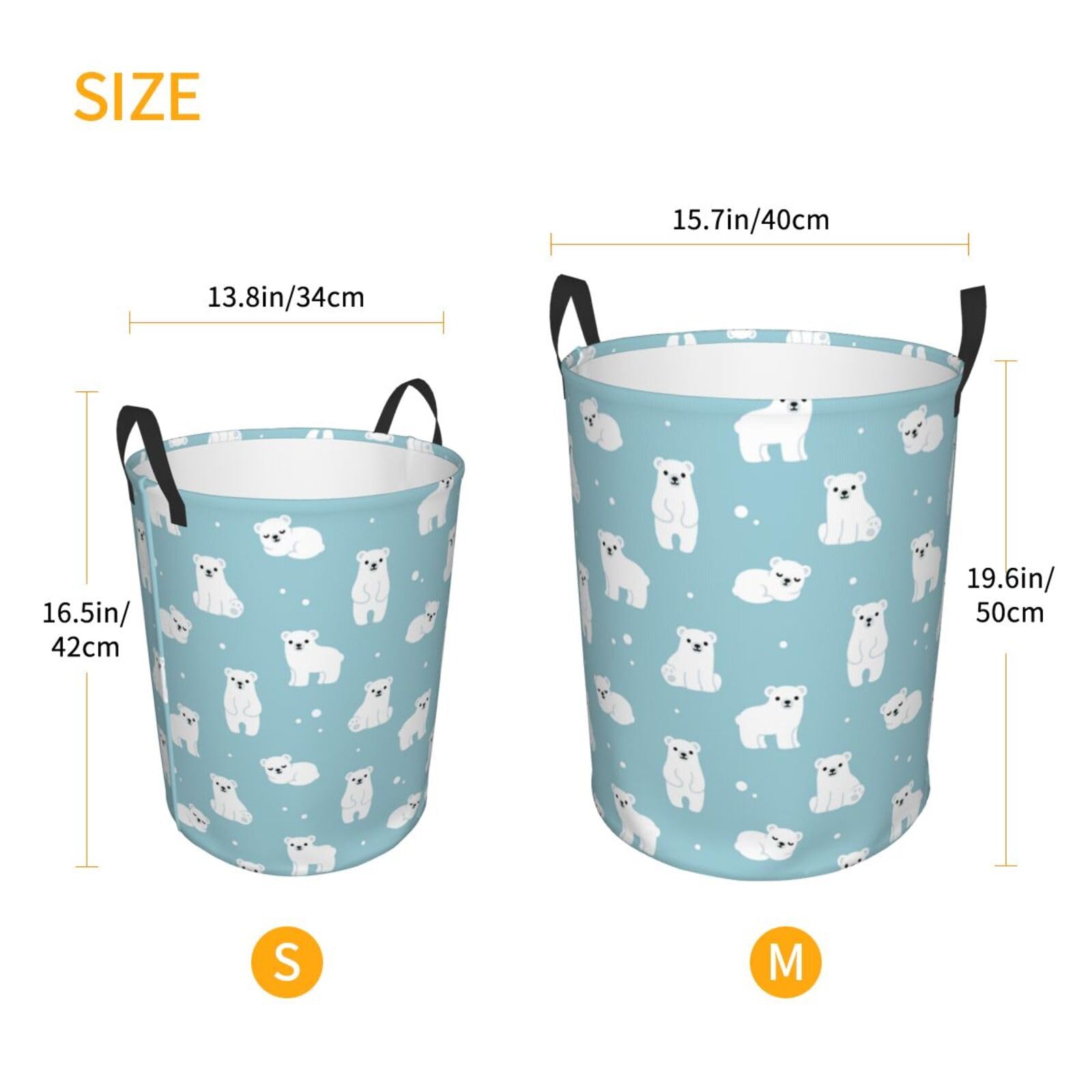 Gbuzozie Cute Cartoon Polar Bears Round Laundry Hamper Storage Basket Toys Clothes Organizer Bin For Home Bathroom Bedroom Dorm Nursery, 38l 5