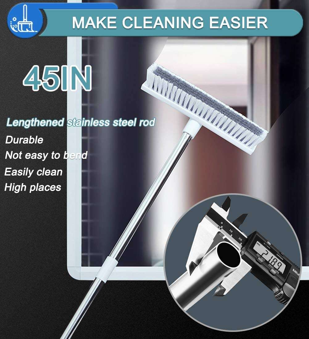 Atcan Bathroom Cleaning Brush with Long Handle 2 in 1 Floor Scrub Brush with Squeegees with Wiper Tough Bristle for all Kind of Floor and Walls Easy Cleaning for Household (FC1) (FC2) 5