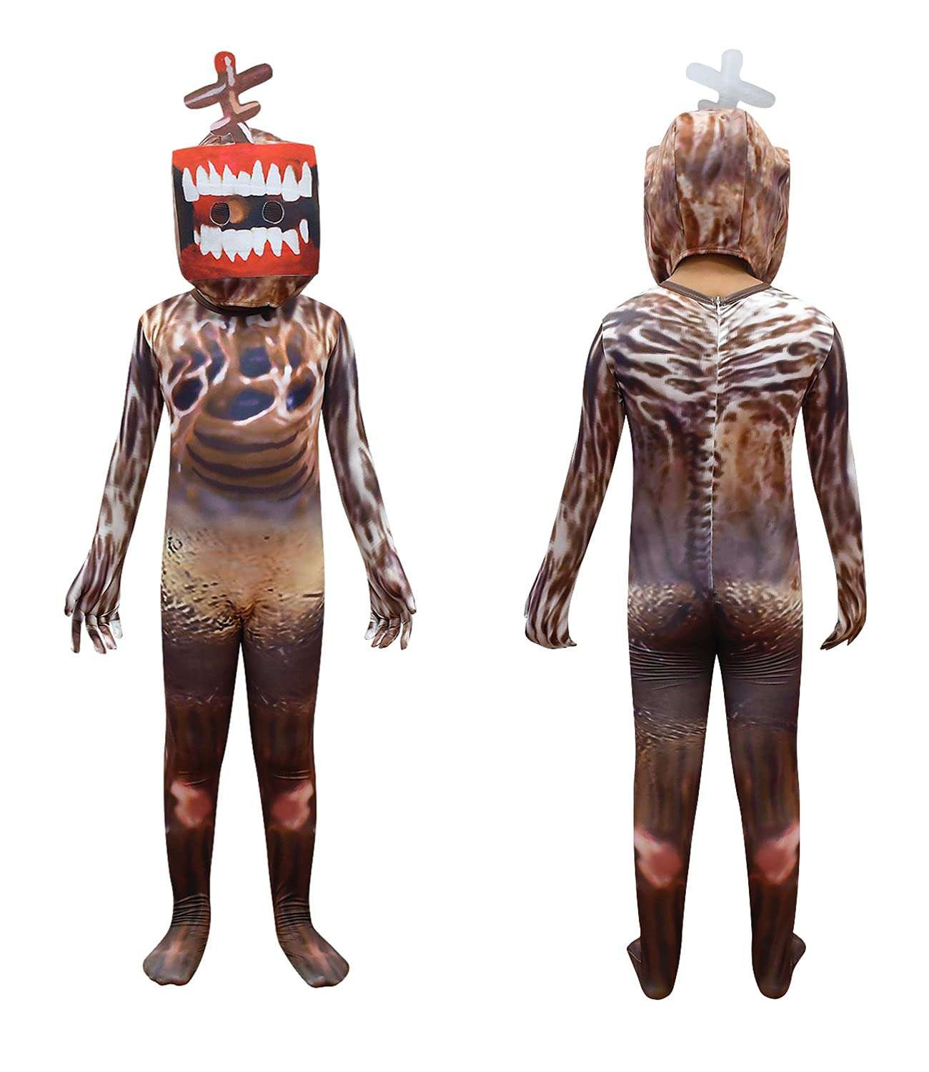 Ubeufun Boys Halloween Cosplay Megahorn Costume Ancestor Siren Head Outfits Creepy SCP Mask Garry's Mod Uniform Megaphone Graphic Dress Up Jumpsuit Cartoon Cat Bodysuit Vestido MH Brown Medium 6