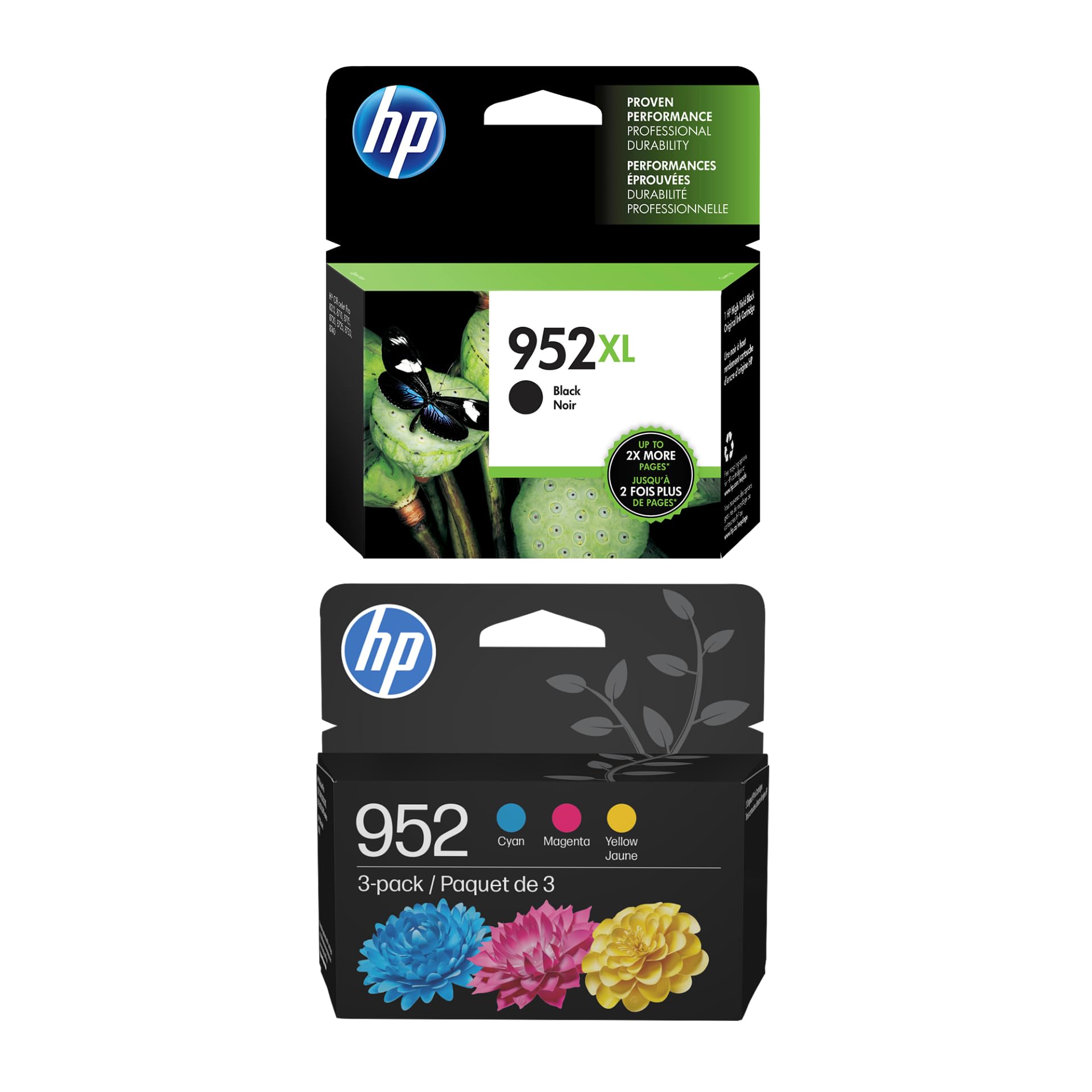 HP 952 Ink Cartridge Bundle – 952XL Black High‑Yield (F6U19AN) + 952 Cyan Magenta Yellow 3‑Pack (N9K27AN) | Works OfficeJet 8702; OfficeJet Pro 7720, 7740, 8210, 8710, 8720, 8730, 8740