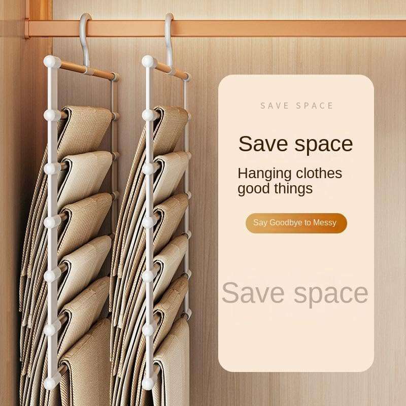 Xmart India 5 Layer Folding Pants Hangers - Stainless Steel Multi-Tier Closet Organizer Space-Saving Hanger for Jeans, Trousers, Leggings Multi-Layer Pant Organizer for Wardrobe, Clothes (2 Pcs) 3