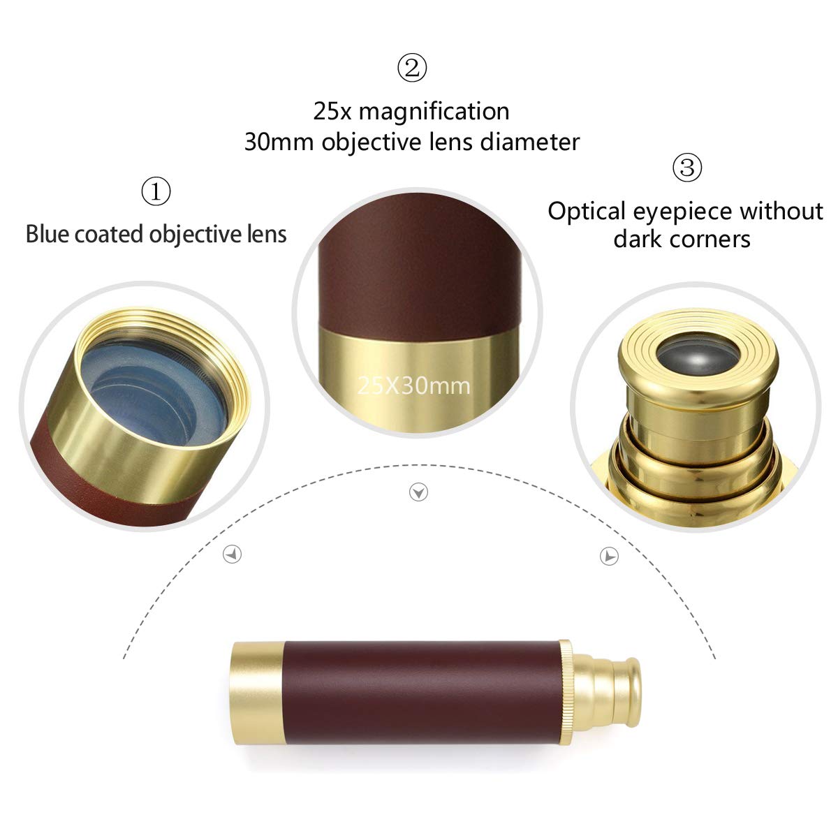 Pirate Spyglass Monocular Telescope Treasure Map Pocket Compass Kids Toys Set, Handheld Collapsible 25x30 Zoomable Spyglass Polyester Fabric Huge Map & Golden Compass Boys Gift for Pirate Lovers 4
