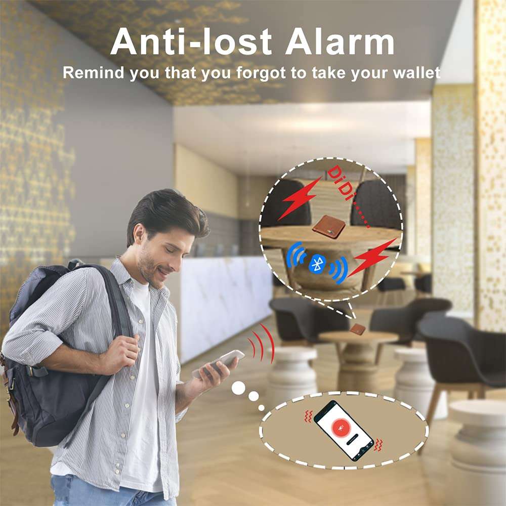 SmartLB, Smart Wallet Anti-Lost Bluetooth Tracker, Position Record (Via Phone GPS), Bifold Cowhide Leather Men Wallets Smart LB (Brown) 2