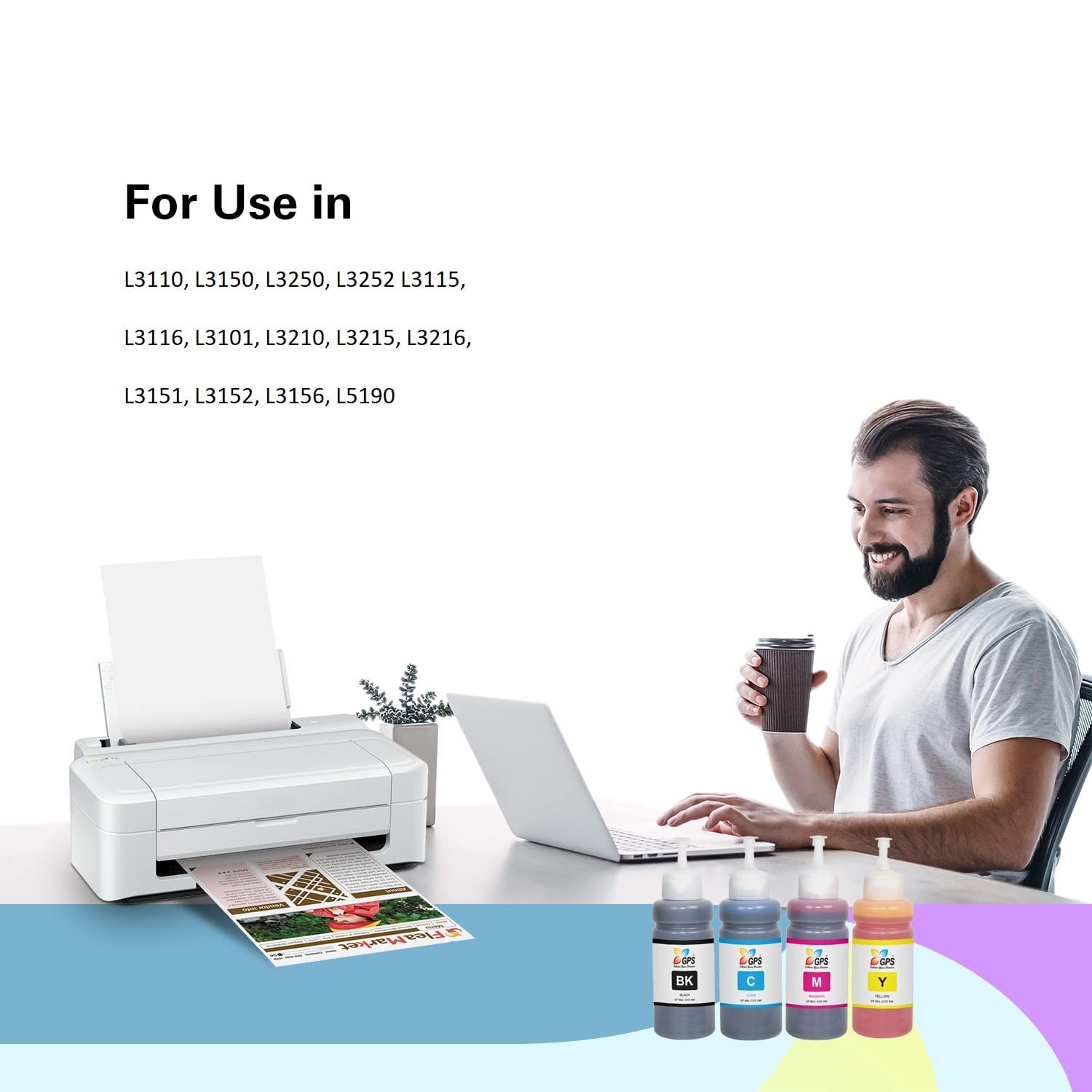 GPS Colour Your Dreams 003 Compatible Refill Ink for Epson L3110, L3150, L3250, L3210 Printers - Original Quality Ink Bottle for Epson 003 Ink Code, Black & Color, Ink Tank Printer Use Set of 2 Combo 4