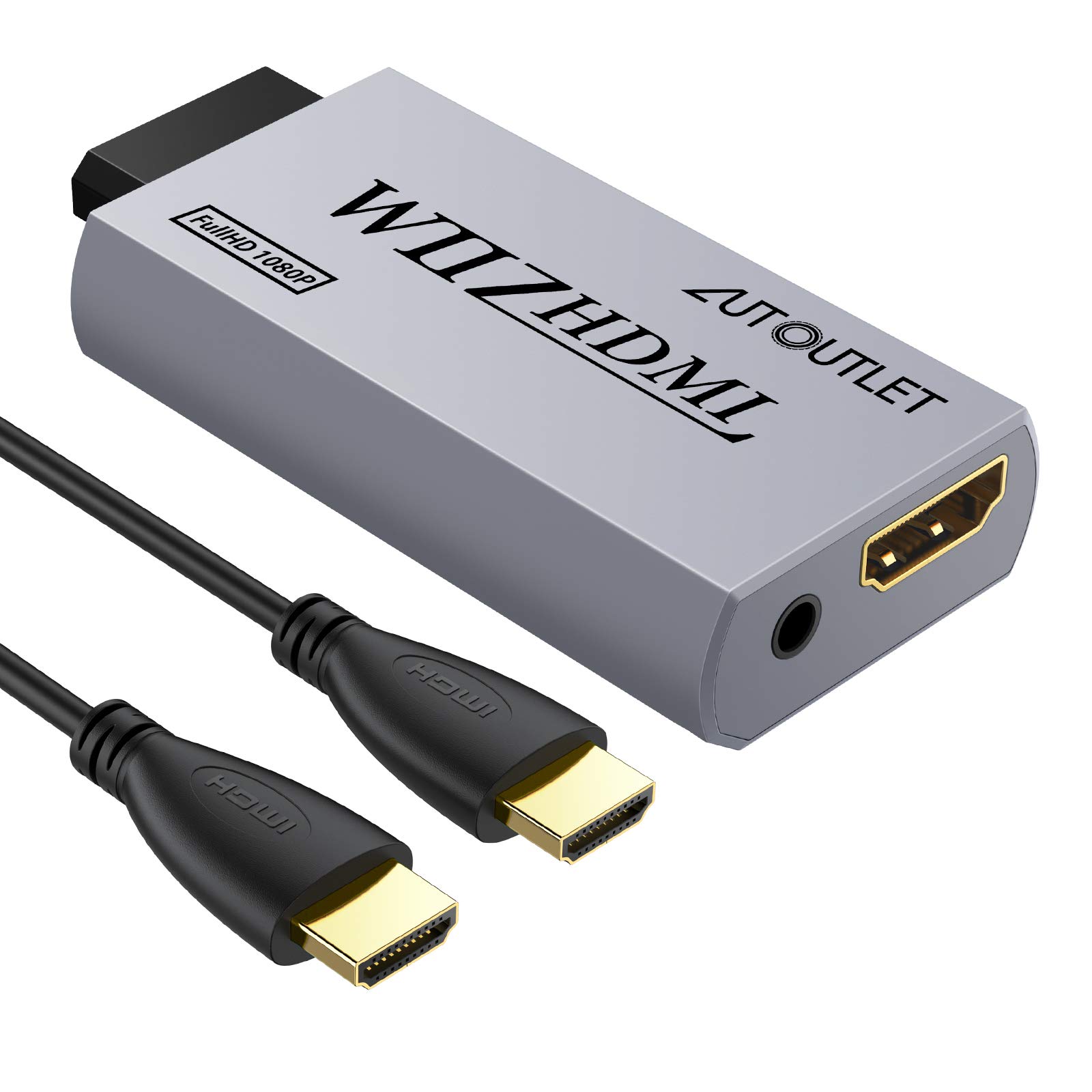 AUTOUTLET Wii to Hdmi Converter Output Video Audio Adapter, with 1M HDMI Cable Wii2HDMI 3.5mm Audio Video Output Supports 720/1080P All Wii Display Modes Compatible with Wii/Wii U 1
