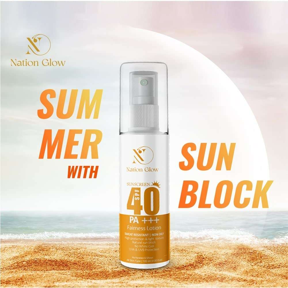 Nation Glow sunscreen fairness lotion SPF 40 Lightweight with Multi-Vitamins, No White Cast, Broad Spectrum PA +++, Acne Safe | For Women & Men | 240(pack of 2) 4