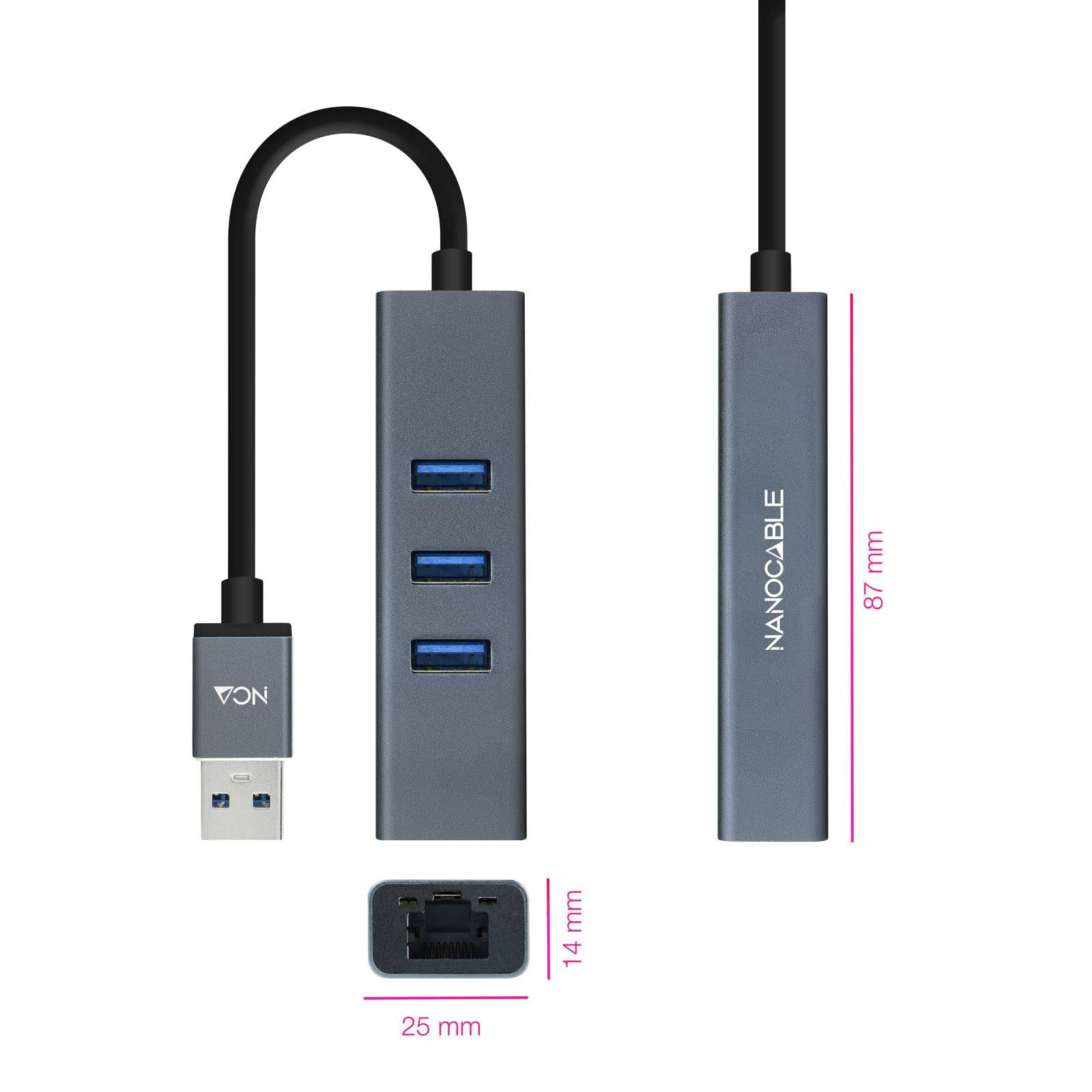 USB 3.0 to Gigabit Ethernet Converter & 3 Port USB 3.0 Hub Gray Cable Length 6" Ideal for Expanding connectivity of Devices with Limited USB Ports. 3