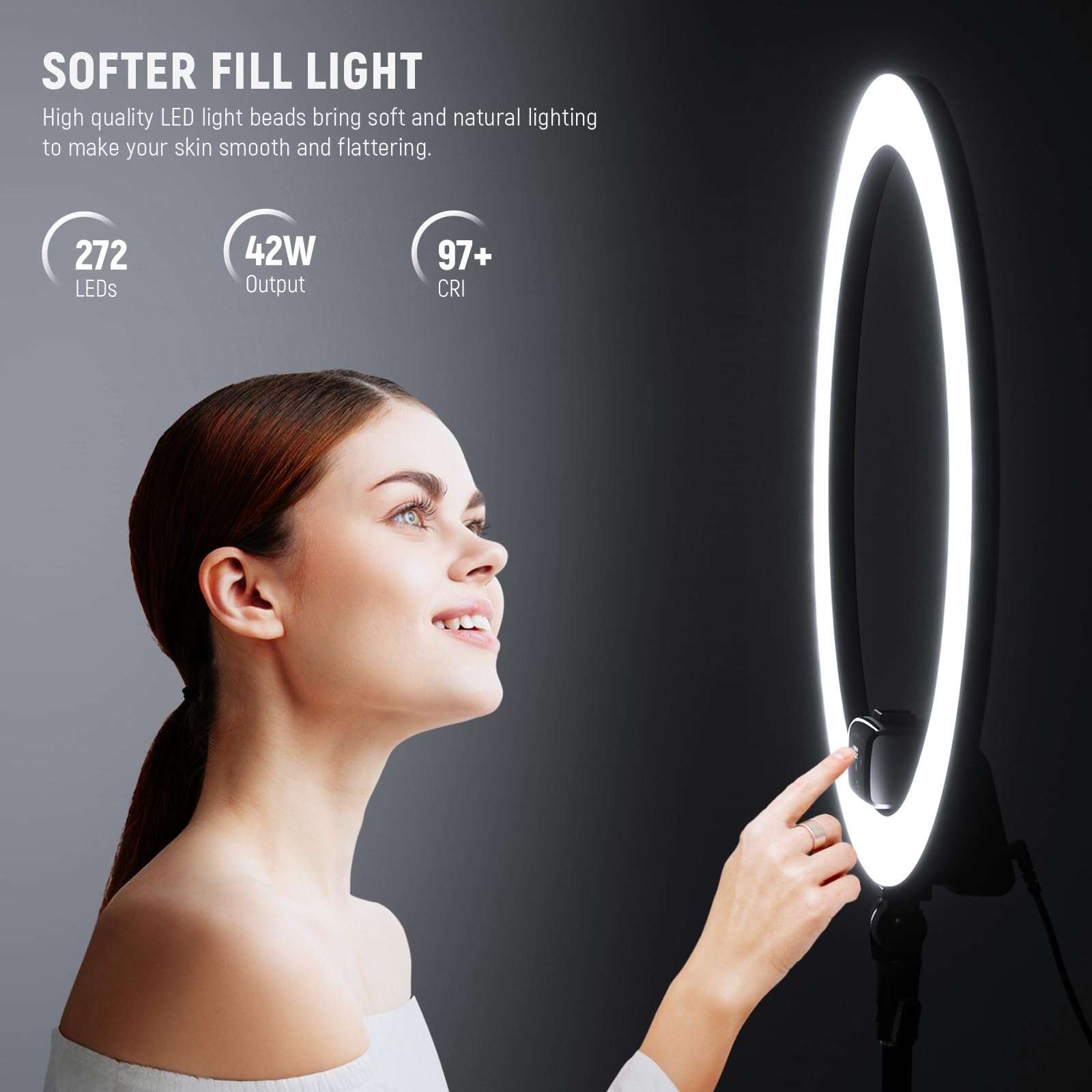 Neewer Advanced 18 inch LED Ring Light Support Manual Touch Control, 2.4G Remote and Multiple Lights Control, 3200-5600K, Stand and Metal Phone Tripod Mount Included for Makeup YouTube Video Salon 3