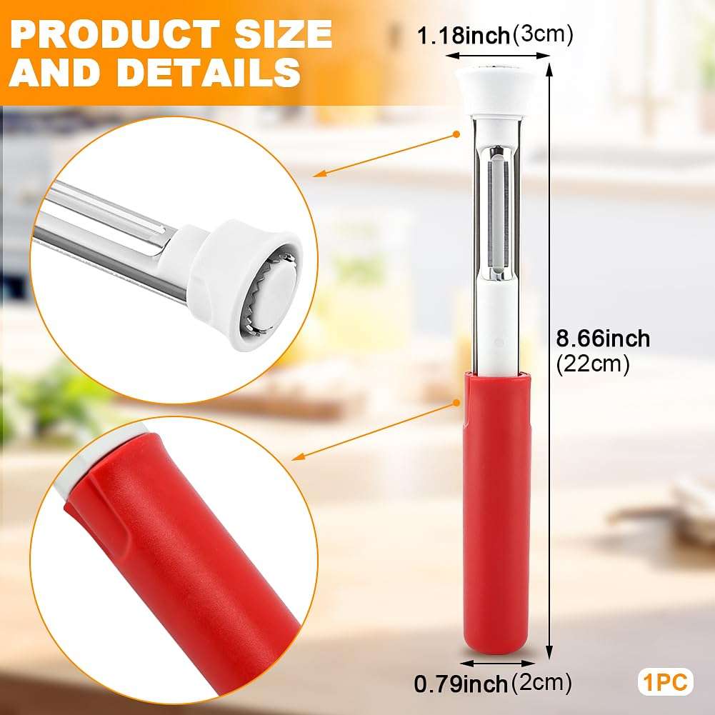 2 in 1 Fruit Corer and Peeler Tool,Telescopic Fruit and Vegetable Peeling Machine Stainless Steel Produce‌ Corer Tool for Bell Peppers Orange and Pears(Red) 3