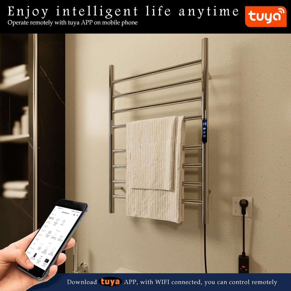 KWW Heated Towel Rack, Remote Control with APP Tuya, Towel Warmer with Timer, Wall Mounted Hot Towel Warmer for Bathroom (Polished, 7Bars) 3