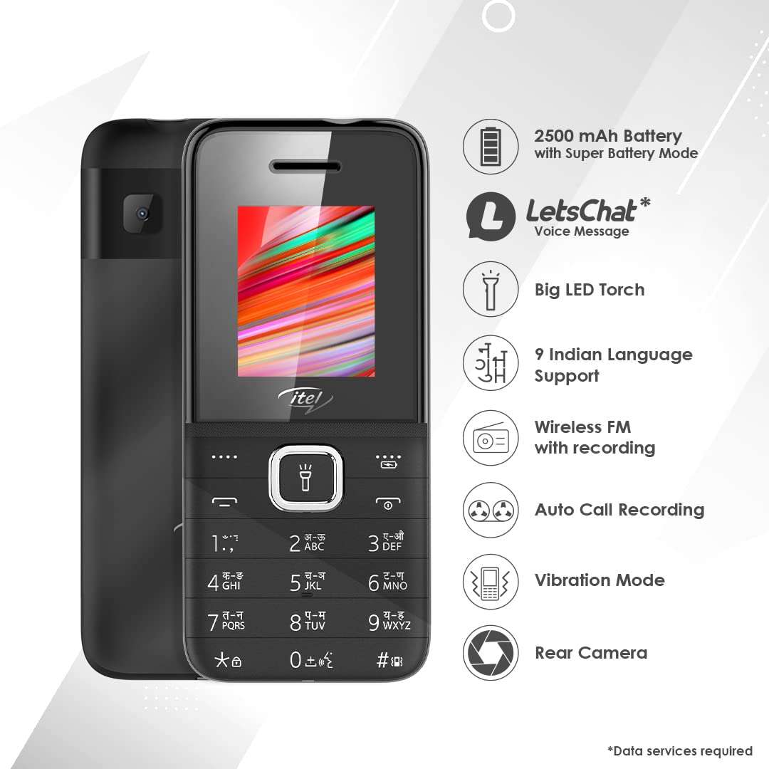 Itel Power110N comes with big battery of 2500 mAh with 12 Days Battery Backup, LetsChat, Big LED Torch, Vibration mode, 09 Input Language support_ Black (Pack of 2) 4