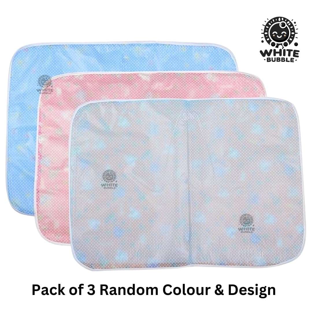 White Bubble Waterproof Cotton Baby Sheet/Sleeping Sheet- 60x45 CM (Multicolor, Pack of 3) for Newborns 0-6 Months 6