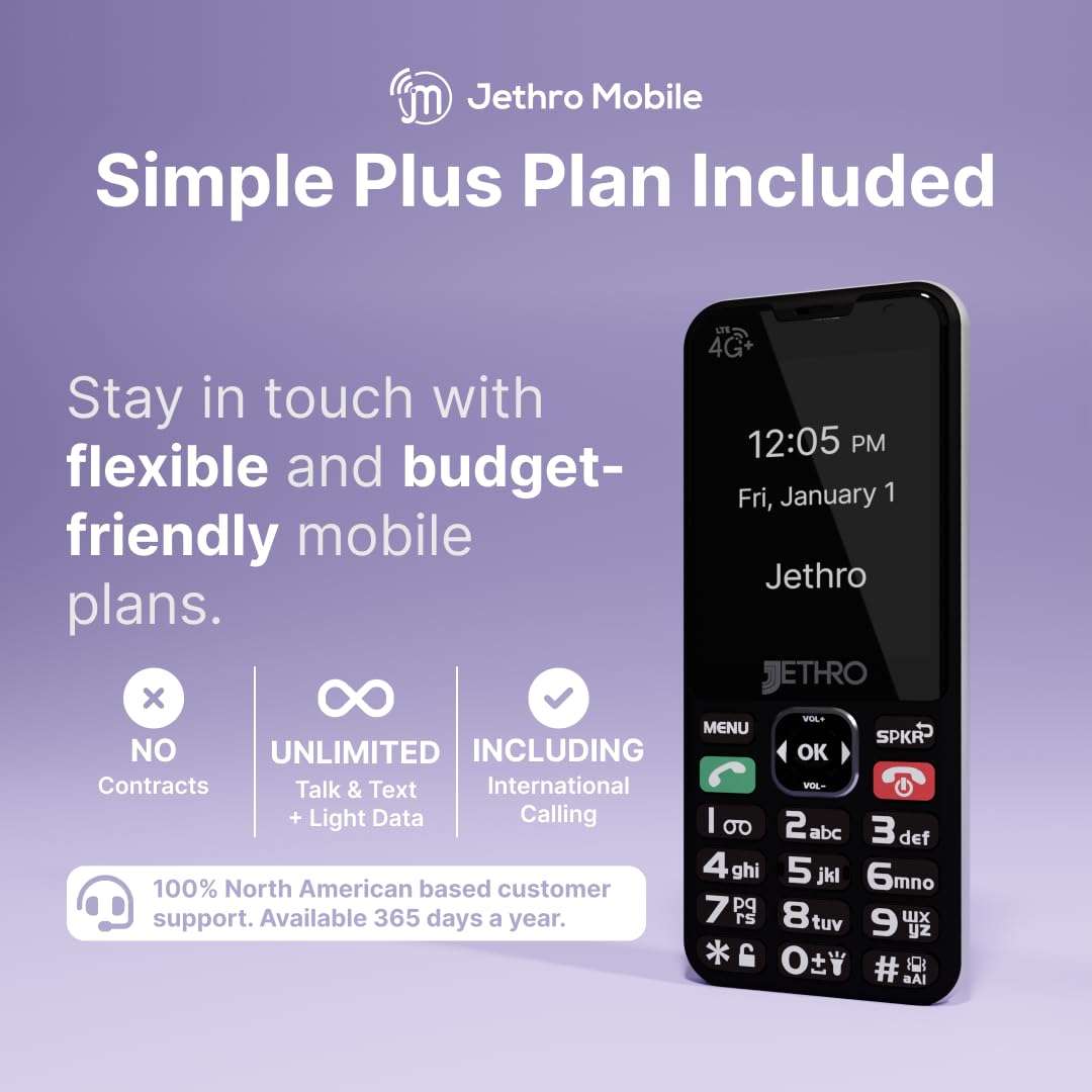 Jethro SC490 4G Large Button Senior Cell Phone for Elderly + Unlimited Talk, Text & 500MB of High-Speed Data (30 Day Plan) 2