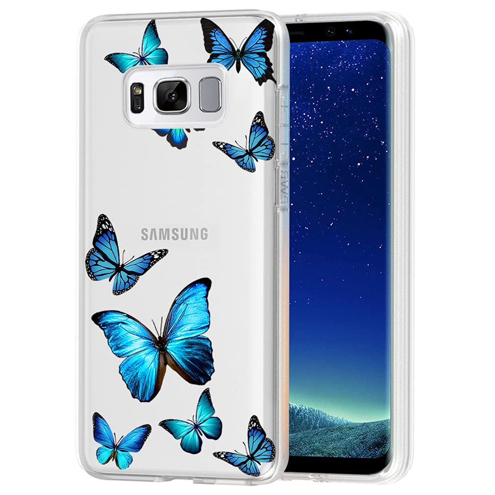Vavies Case for Galaxy S8, Samsung S8 Case for Girls Women, Slim Shockproof Clear Pattern Soft Flexible TPU Back Phone Protective Cover Cases for Samsung Galaxy S8 (Blue Butterfly) 1