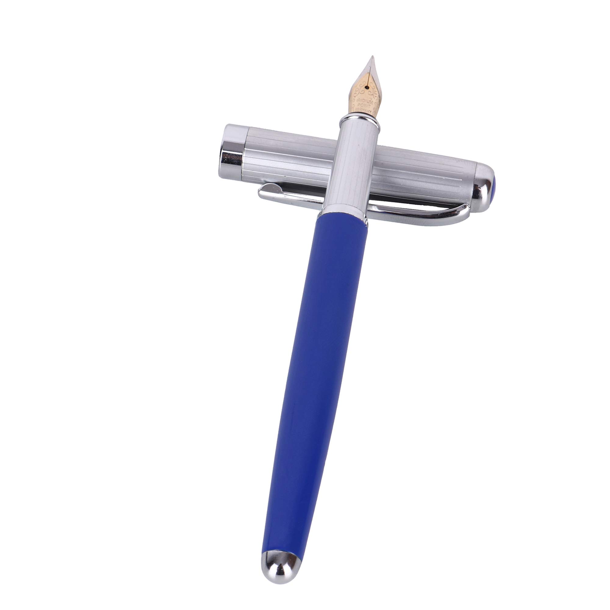Clems Zone FT – 3367 Unique Design Fountain Pen with Crafted Clip & Cap Royal Blue/Silver Combination Color Metal Body Fountain Pen. 3