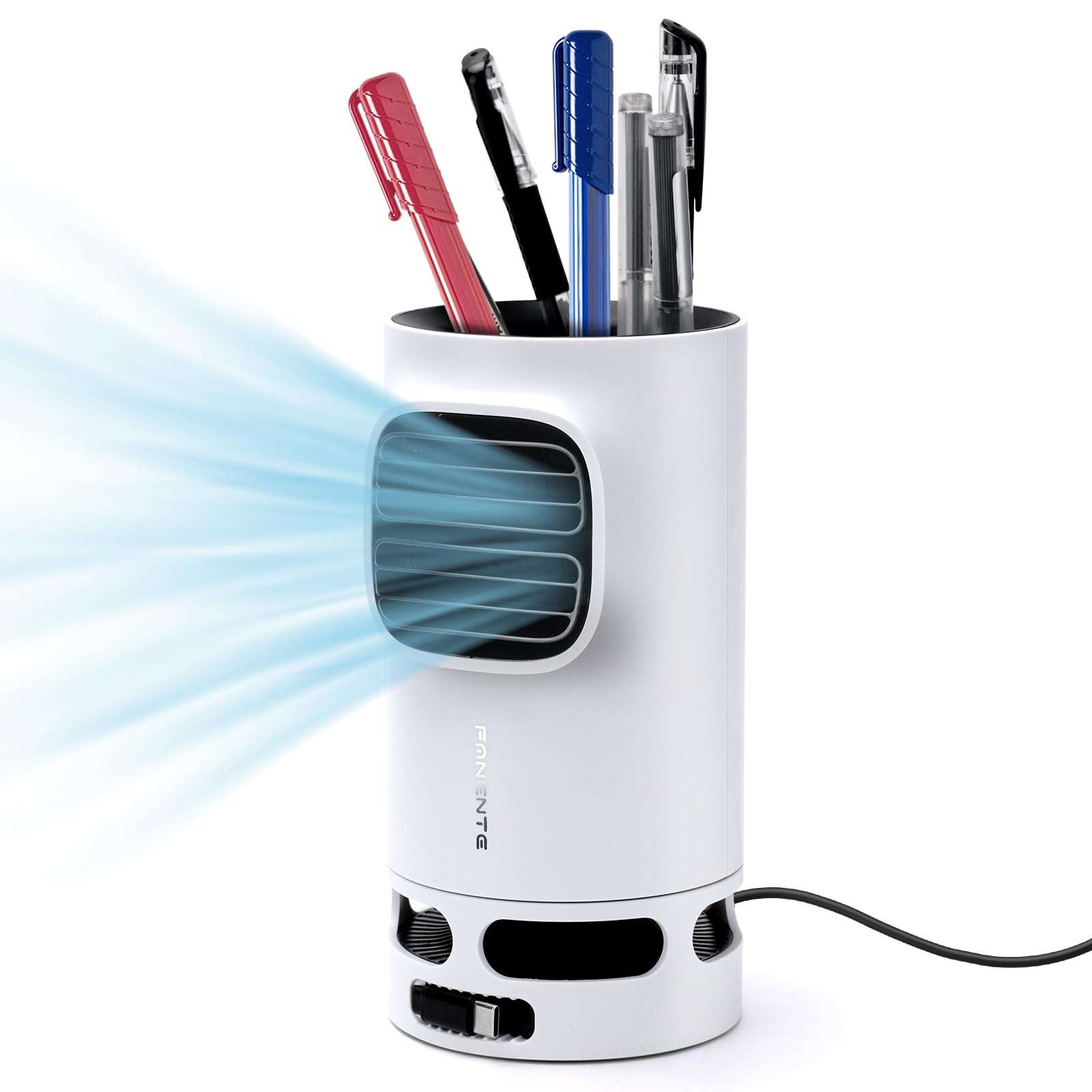 Pen Holder with Desktop Fan Charger Desk Organizer for Desk, 15W Fast Wireless Charger with Pen Holder for Home Office Supplies, Compatible with iPhone and Samsung 1