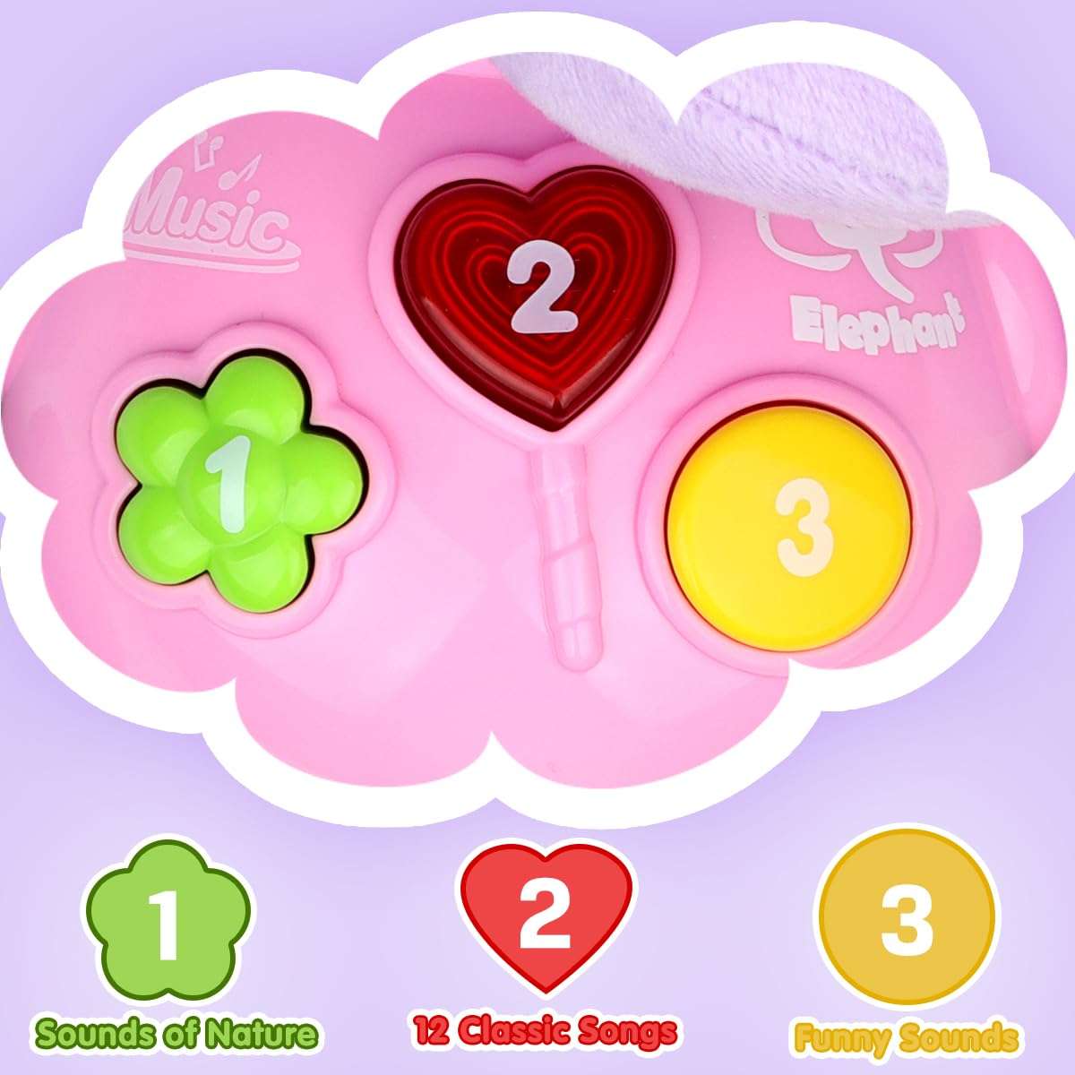 Aitbay Plush Elephant Music Baby Toys 0 3 6 9 12 Months, Cute Stuffed Aminal Light Up Baby Toys Newborn Baby Musical Toys for Infant Babies Boys & Girls Toddlers 0 to 36 Months (Purple) 5