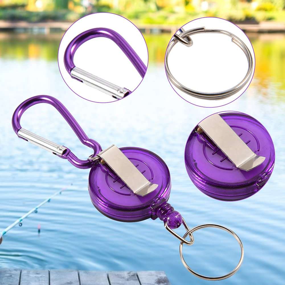 3Pcs Key Chain Reel, Heavy Duty Retractable Nylon Cord Ring Reel Badge Holder with Clip(Purple) 3
