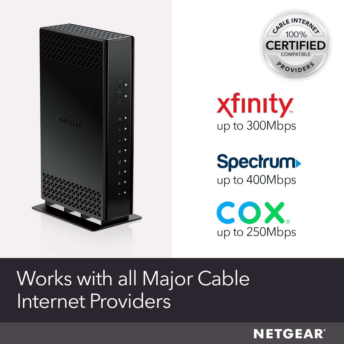 NETGEAR Cable Modem with Built-in WiFi Router (C6230) - Compatible with All Major Cable Providers incl. Xfinity, Spectrum, Cox - for Cable Plans Up to 400Mbps - AC1200 WiFi Speed - DOCSIS 3.0 3