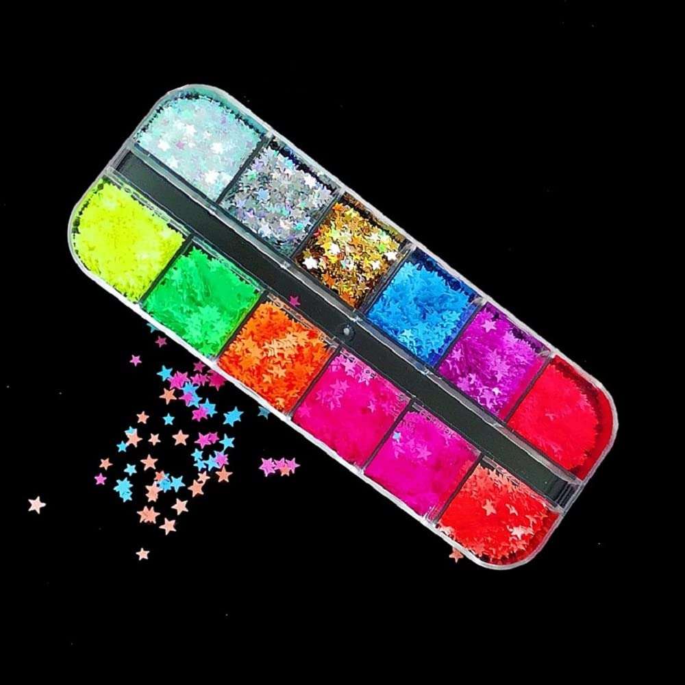 S.A.V.I 12 Grids Multicolor Star Fluorescent Sequins Nail Art Design DIY For Manicure 3