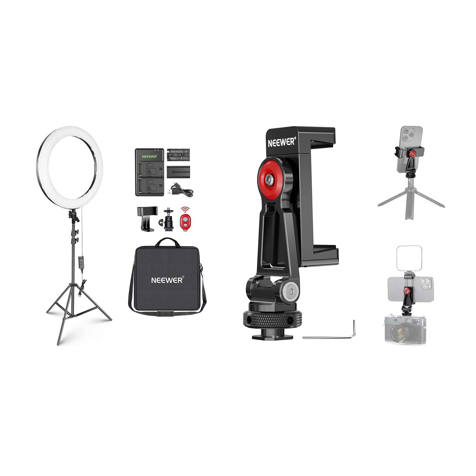Neewer 20 inch LED Ring Light Kit for Makeup YouTube Video Blogger Salon - with Battery or DC Power Option, Battery, Charger, AC Adapter, Phone Clamp, Stand and Metal Phone Tripod Mount Included 1