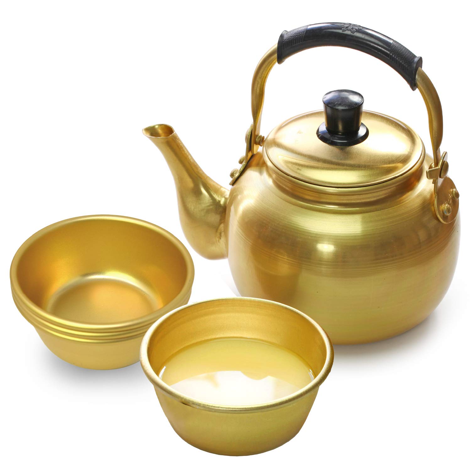 Eutuxia Makgeolli 4 Bowls + Kettle for Korean Traditional Raw Rice Wine, Dongdongju, Soup or Any Drinks. Lightweight & Sturdy Aluminum, Great for BBQ Parties, Camping & All Occasions. Made in Korea 1