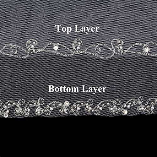 SAMKY 2T 2 Tier Dual Edge Embroided Pearl Crystal Beaded Veil - White Fingertip Length 36" V452 3