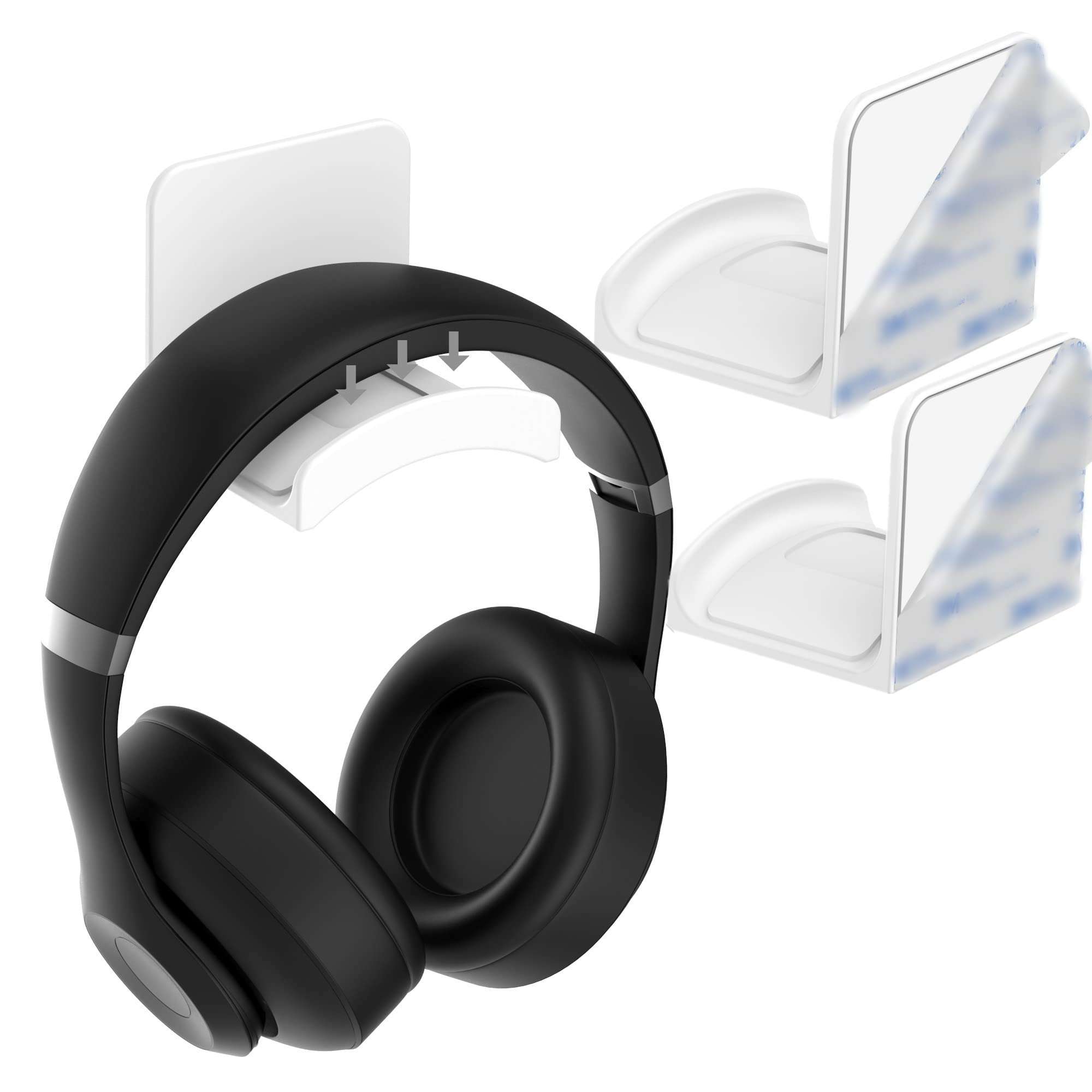 HomeMount Headphone Stand Headset Holder - Adhesive Gaming Headphone Hanger Hook Desk Mount for Most Headphone & Controller (White 2Pack) 1