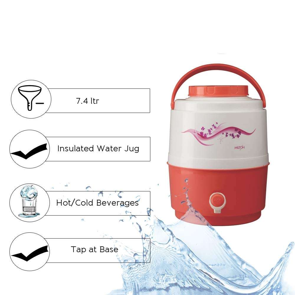 Milton Kool Musafir Insulated Plastic Water Jug, 7.5 Litre, Orange 5