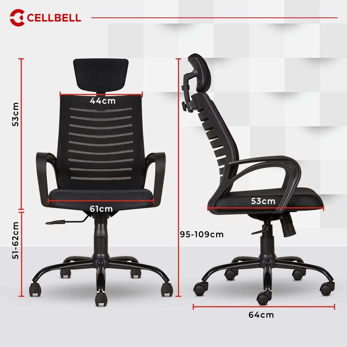 CELLBELL Desire C104 Mesh High Back Ergonomic Office Chair for Work from Home Metal Base Seat Height Adjustable Chair, Study Chair, Revolving Chair, Computer Chair- Black 3