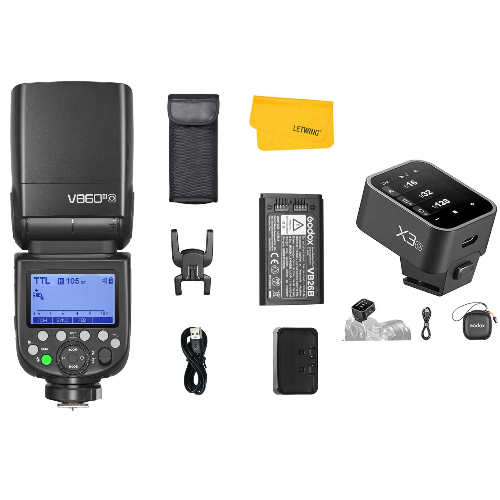 Godox V860III-O Flash for Olympus, 2.4G 1/8000s HSS Camera Flash Speedlite, with Godox X3O TTL Wireless Flash Trigger,7.2V/2600mAh Li-ion Battery, 10 Levels LED Modeling Light 1