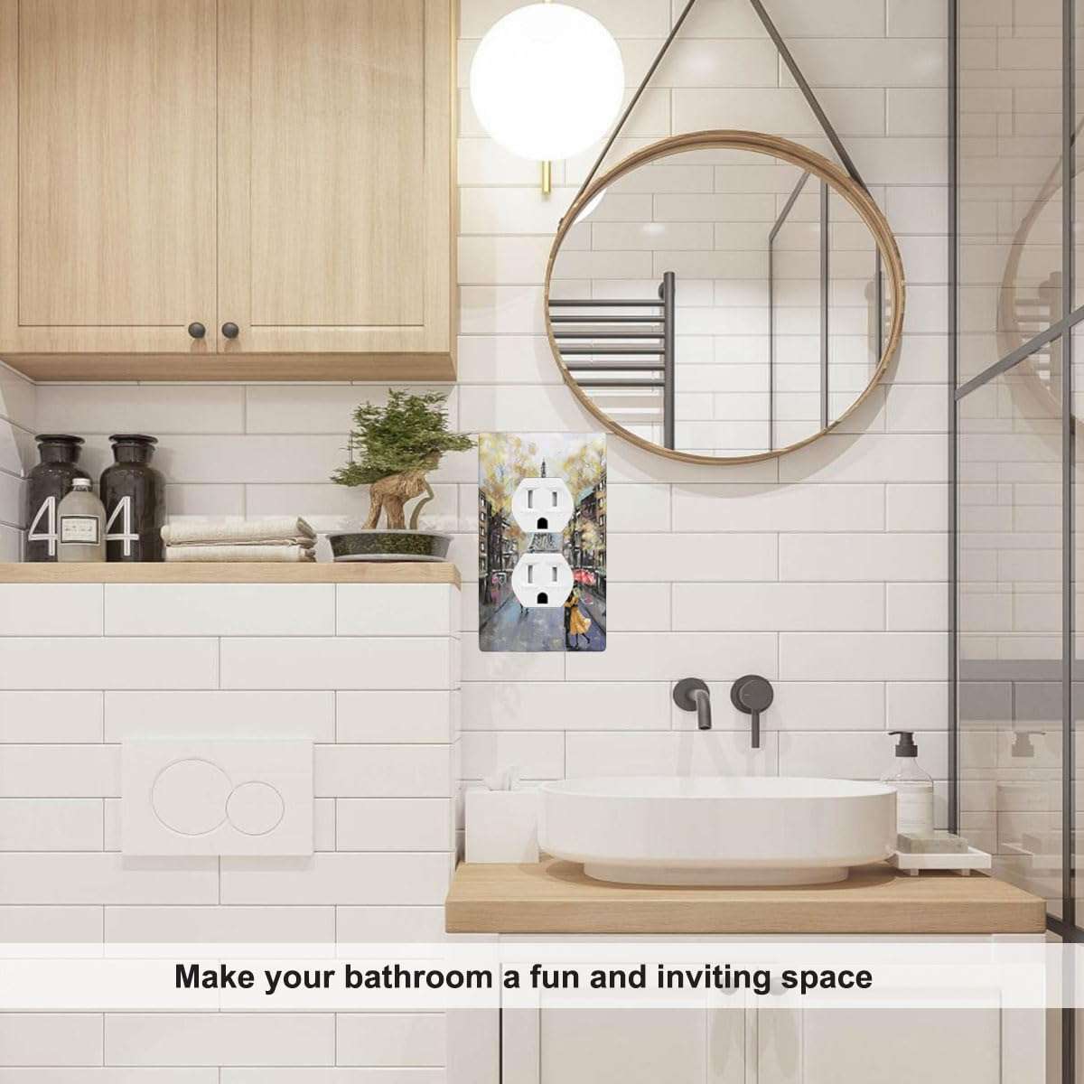 Pznen Paris Eiffel Tower Outlet Covers Duplex Wall Plate Standard Size 4.5" X 2.76" European City Landscape Yellow 1-Gang Plug Cover Light Switch Covers for Living Room Girl Bedroom 6