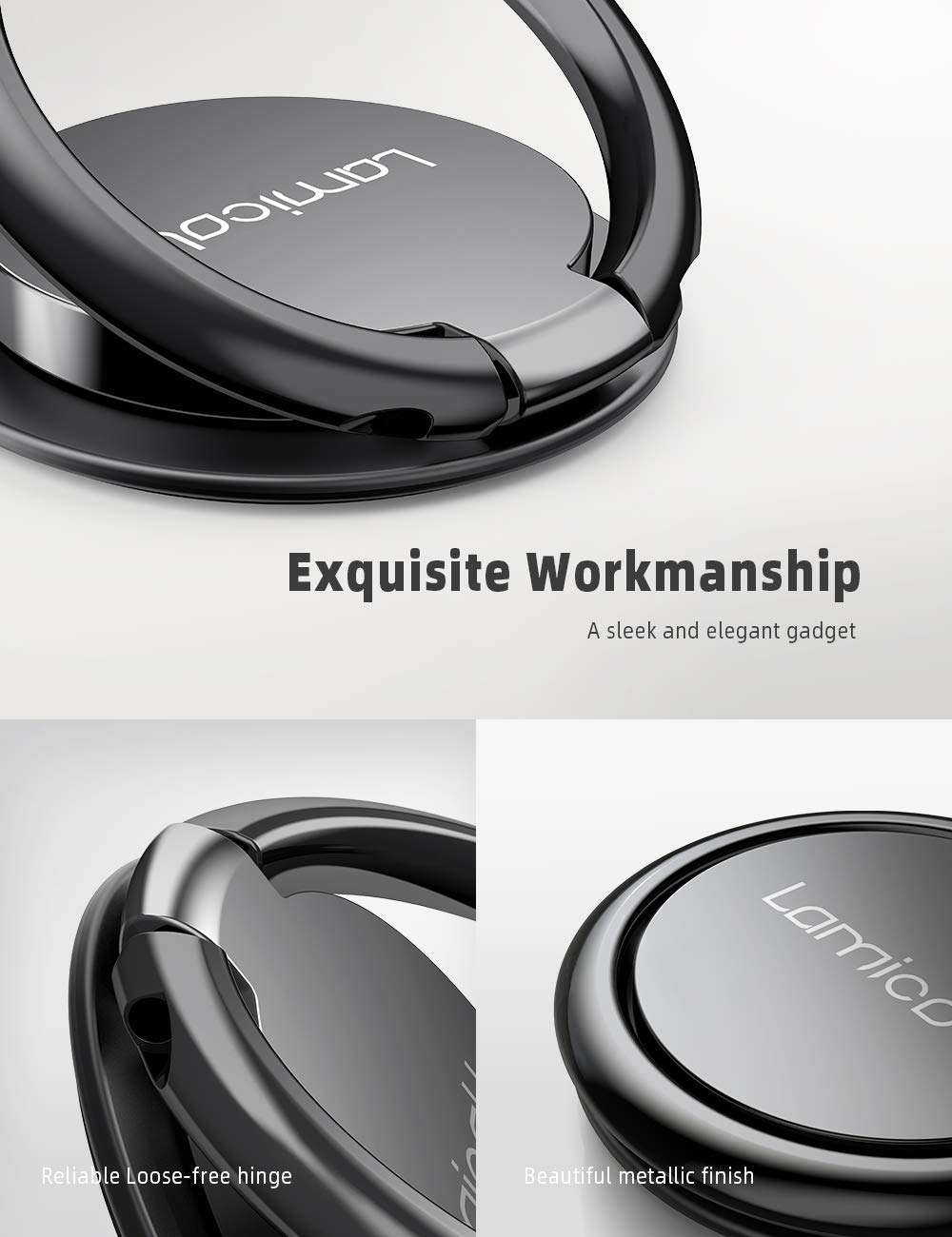 Cell Phone Finger Ring Holder - Lamicall Phone Kickstand, Metal Grip Stand for Hand Compatible with iPhone 11 Pro XS Max XR X 8 7 6 6s Plus 5s SE, Galaxy S10 S8 S9 - Small Version 5