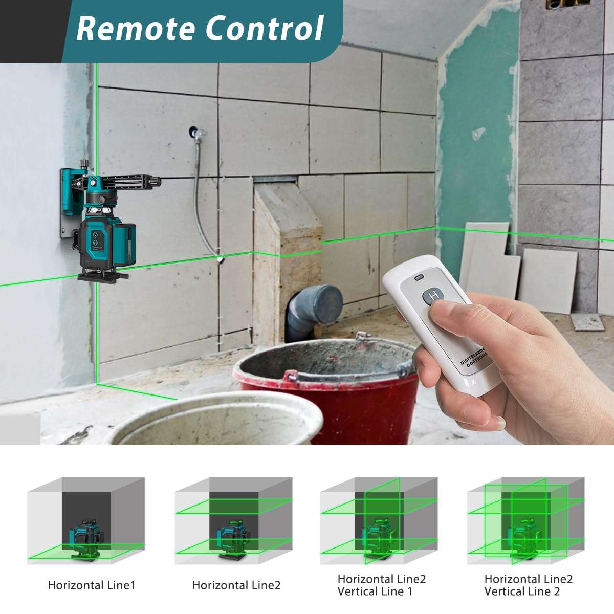 Takamine 16 Lines Green Laser Level Pro, 4x360° 4D Green Cross Line Professional for Construction, Two 360° Vertical and Two 360° Horizontal Laser Level Pulse Mode and Remote Controller 6