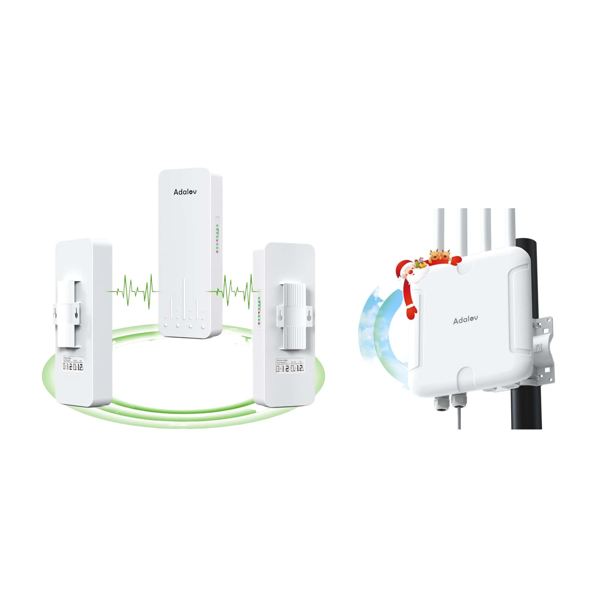 3PCS Gigabit Wireless Bridge Kit, 3KM 5.8G Point to 2 Point Outdoor CPE, CPE662+WiFi 6 Outdoor Access Point, Dual Band 5378 Mbps Wireless Outdoor AP 500M Long Range WiFi | | Up to 128 Devices | IP67 1