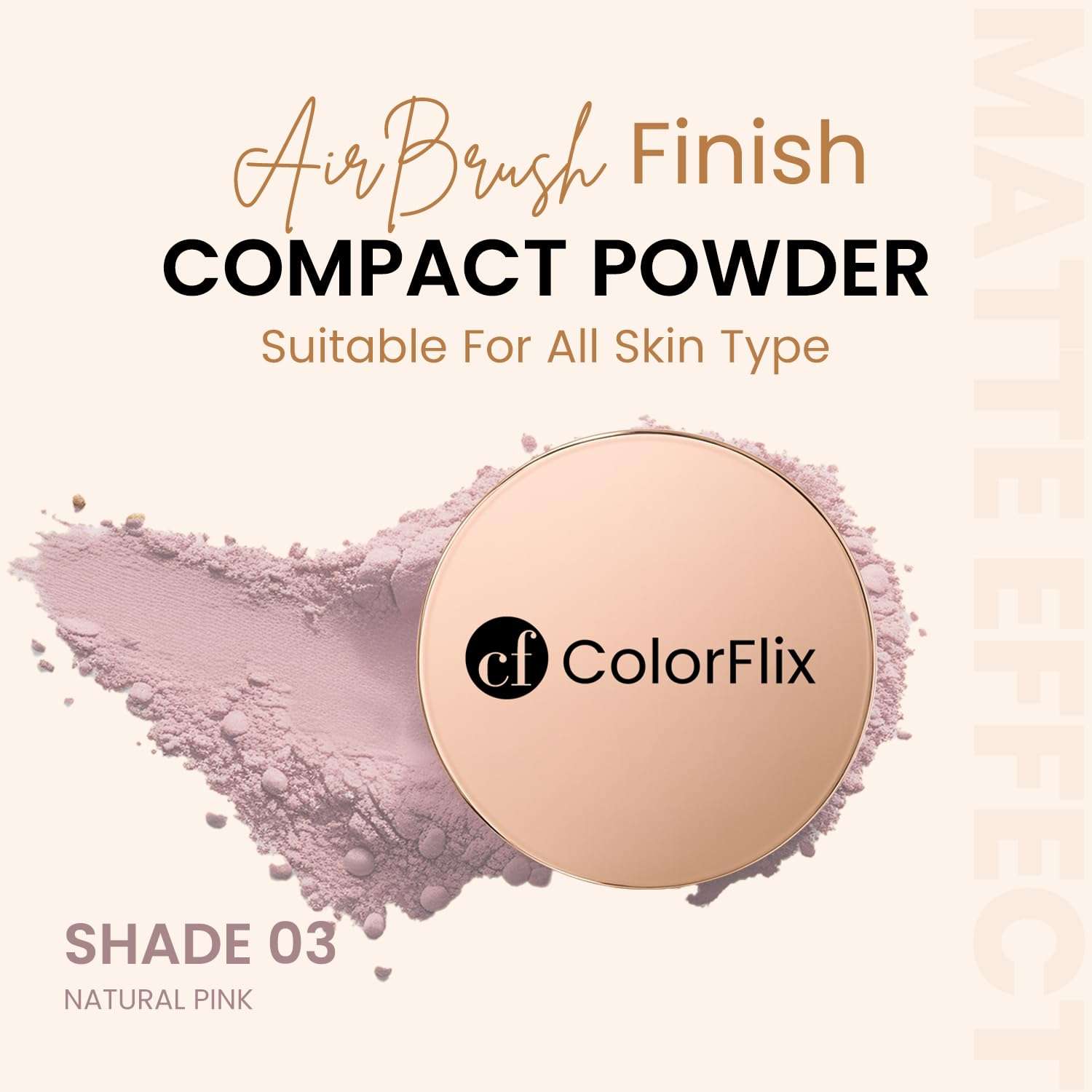 ColorFlix AirBrush Compact Powder with SPF 30 & Vitamin C, Long Stay, Oil Control, Airbrush Finish, Lightweight, Full Coverage Face Powder for Even Skin Tone & Smooth Matte Look – 9g (Pastel Pink) 4
