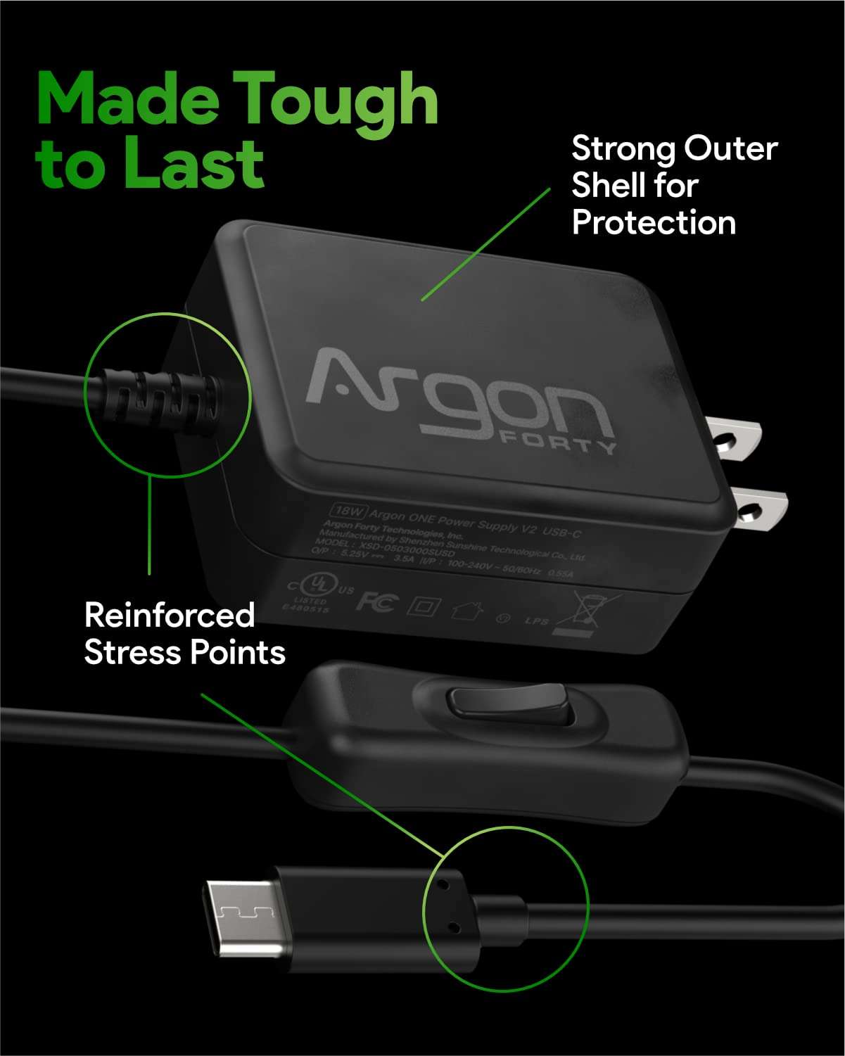 Argon USB C Power Supply with Switch | Raspberry Pi 4 Power Supply 6