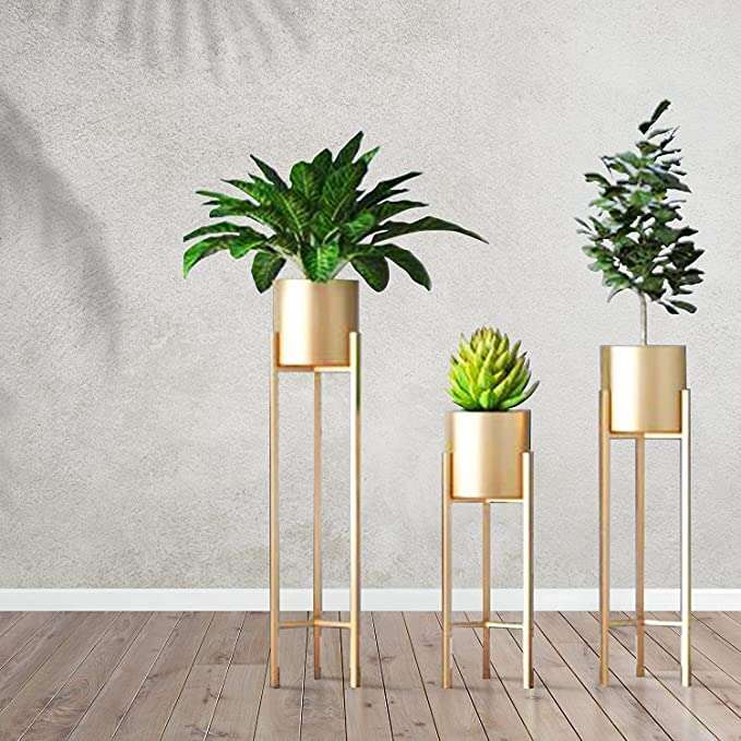Royal Crafts Wrought Iron Pot Stand, Metal Indoor outdoor Plant Stand With Planter Pot, Gold, 3 Pieces 4