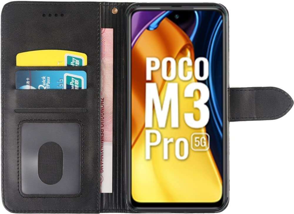 Frazil Leather Flip with Wallet Case with TPU Shockproof Cover for Poco M3 Pro 5G, Mi Redmi Note 10T 5G (Black) 2