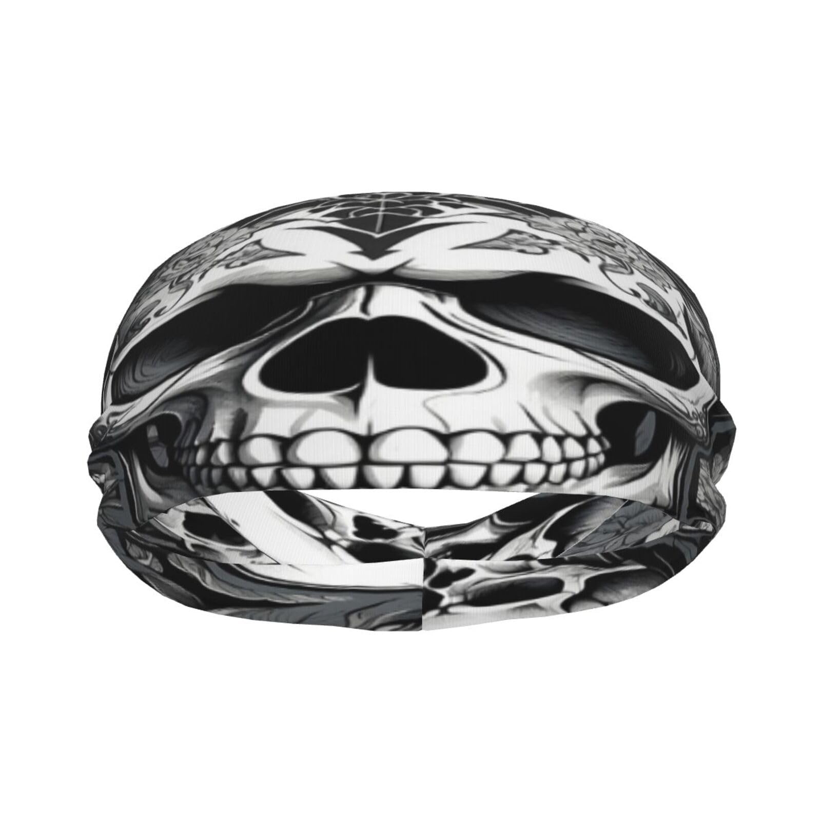 Burstdan Vintage Skull Ghosts Halloween Floral Gothic Sports Fitness Headband, Sweat Resistant Headband, Hair Band, Breathable Sweat Wicking Fitness Equipment Headbands for Women Men, Black 3