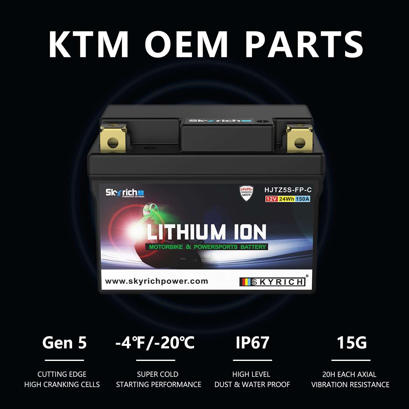 Skyrich HJTZ5S-FP-C Lithium Motorcycle LiFePO4 Battery,12V 2Ah 120A,KTM TRIUMPH,79111053000,T2504269,T2502919,Genuine OEM Part,EUDURO, Motocross, Freeride, Offroad, Dirt Bikes,Powersports 4