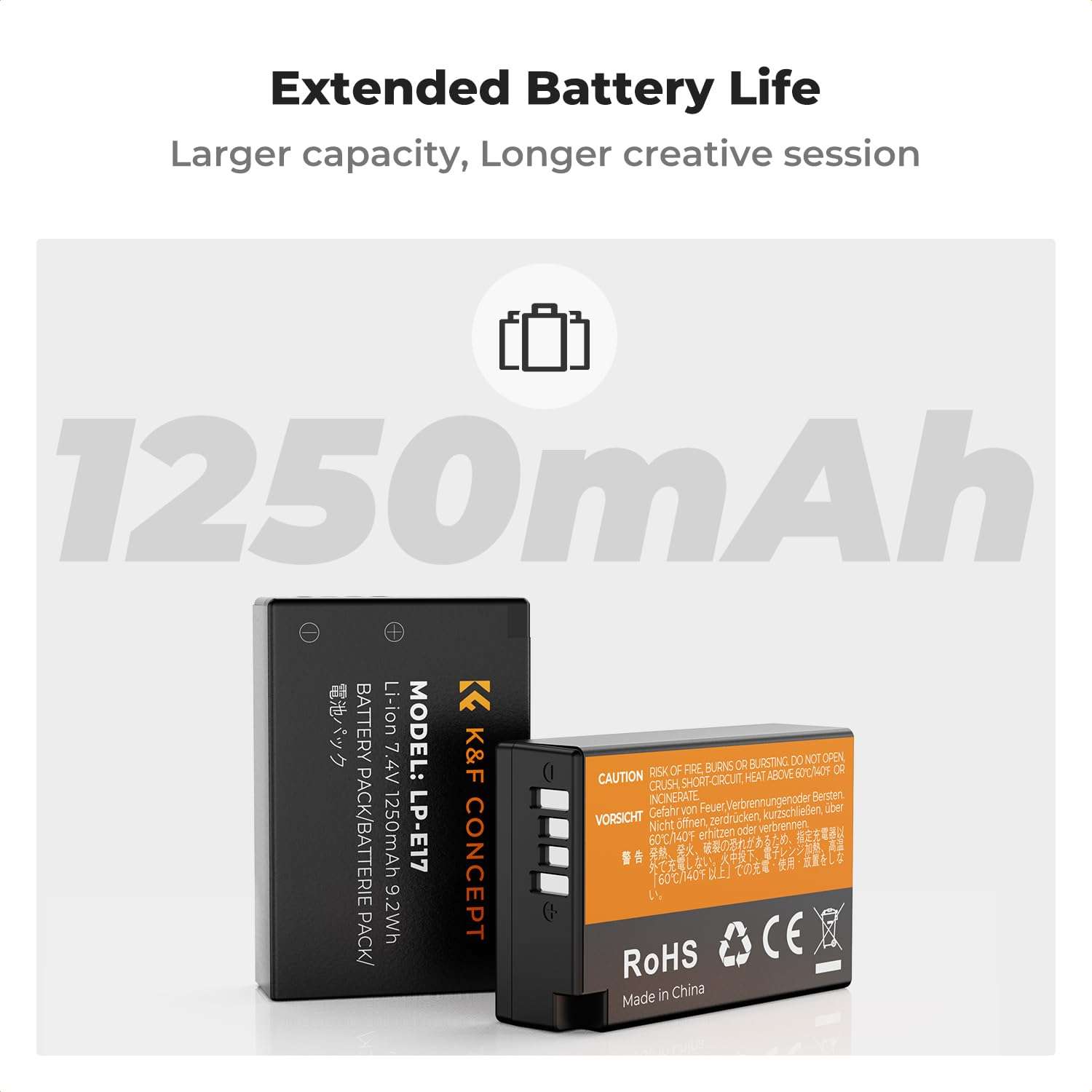 K&F Concept 3-Pack LP-E17 Battery and Upgraded 3-Slot LCD Charger for Canon EOS R50 RP R10 R8, Rebel T8i T7i T6i T6s SL2 SL3 EOS M3 M5 M6 200D 77D 750D 760D 800D 8000D Camera 4