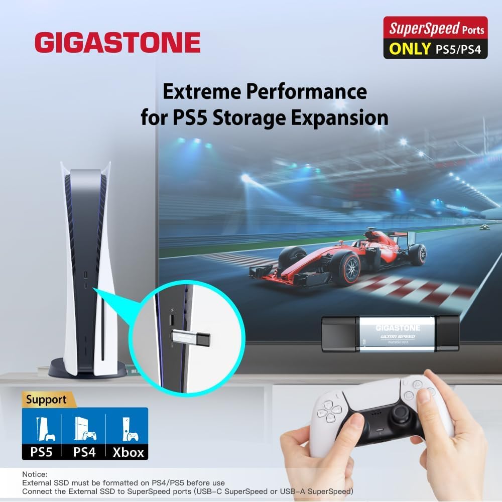 Gigastone Duo Go USB-A+C 1TB (2-Pack) Dual External Portable SSD 500MB/s Glossy Surface, Supports Apple 4K 60fps ProRes HDR Video Recording USB3.2 Gen 2 for iPhone 16 PS5 Mac iPad Laptop Android 5