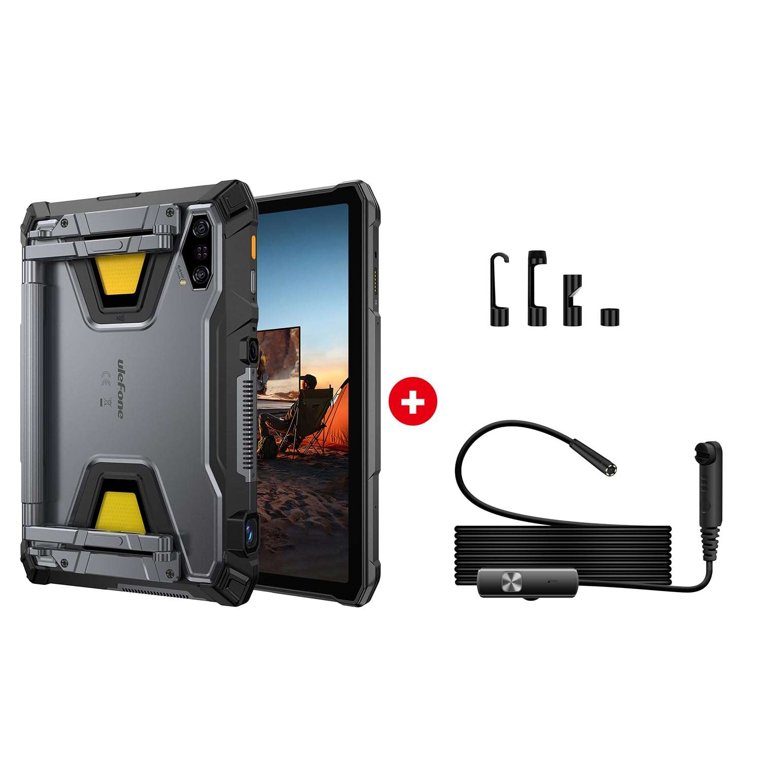 Ulefone Armor Pad 5 Ultra & Endoscope E01, 5G Rugged Tablet with 200 Lumens Projector, 32GB+512GB/2TB Expansion Android 15, 24200mAh(120W), 11" FHD+ Screen, IP68/69K, 64MP+64MP, 32MP, Dual LED Lights 1