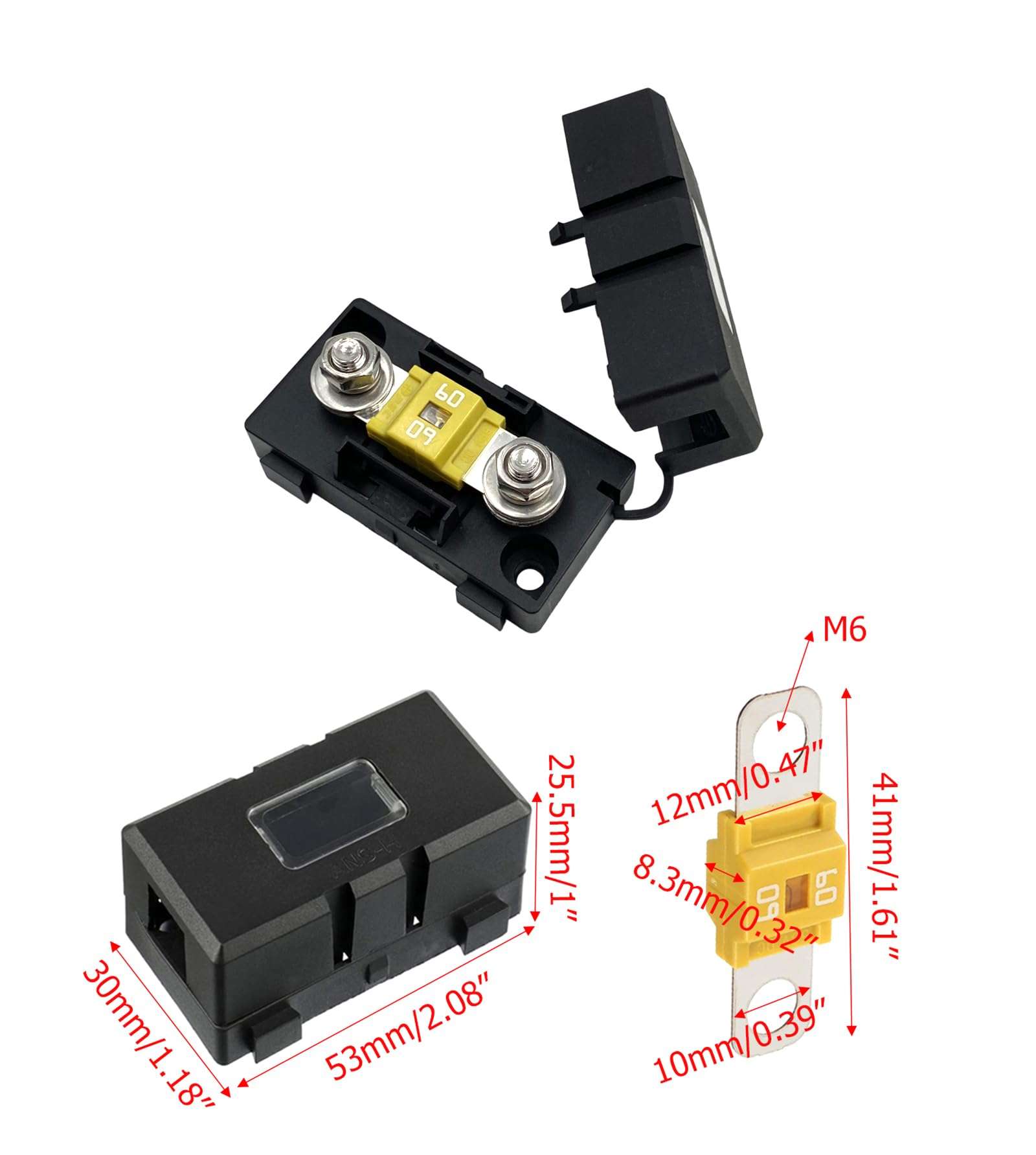 4Pcs 60 Amp High Current Fuse M6 Bolt-on Midi Fuse with 2Pcs Fuse Holders for Cars 3