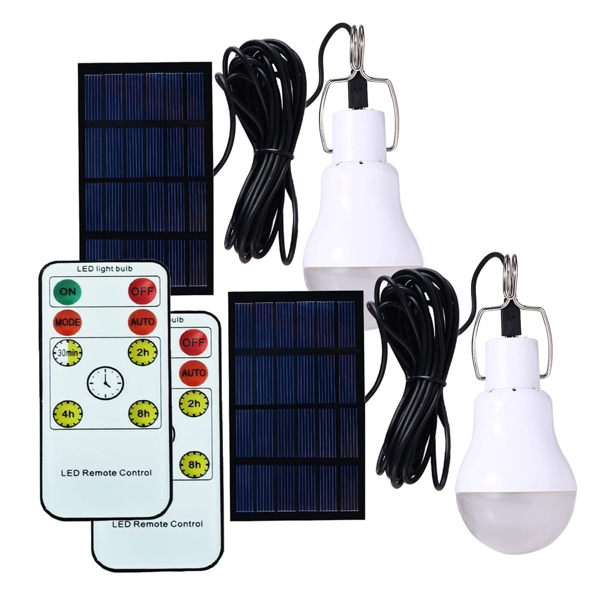ABZXT Solar Powered Lamp Remote Control Portable Led Bulb Lights Solar Energy Panel Led Lighting for Camp Tent Night Fishing Emergency Lights Flash 350LM(Pack of 2+Remote Control) 1