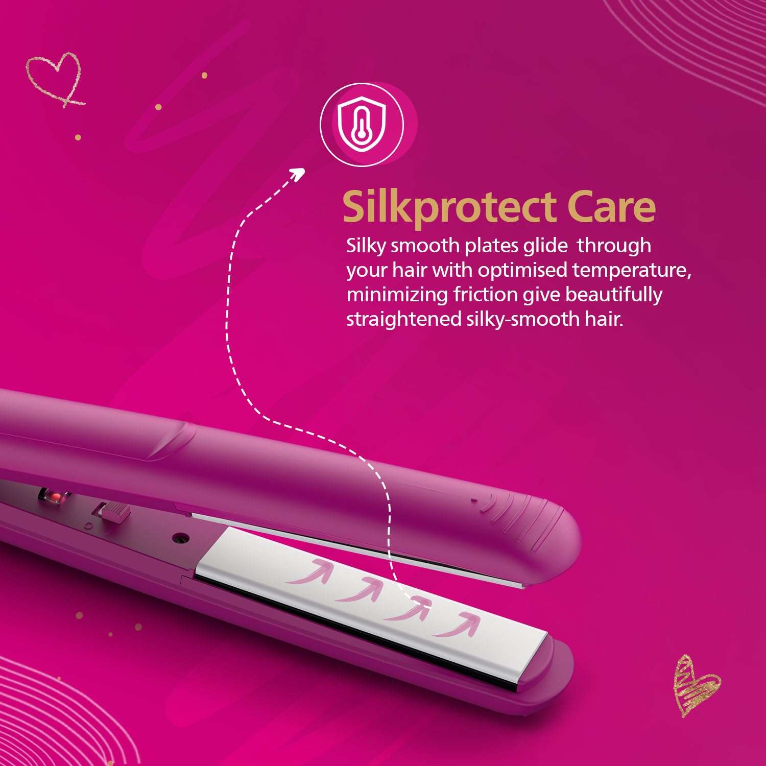 Philips New Hair Straightener | Keratin infused Ceramic plates for glossy frizz-free straight hair | SilkProtect Technology minimizes heat damage | On-the-Go Travel Friendly Hair Straightener for Women| BHS252/00 5