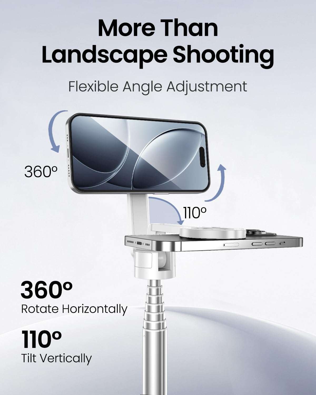 UBeesize 70" Auto-Open Magnetic Tripod for iPhone, MagSafe Selfie Stick with Remote, Portable Phone Stand for Recording, Travel and Vlogging, Compatible with iPhone/Android (White) 6