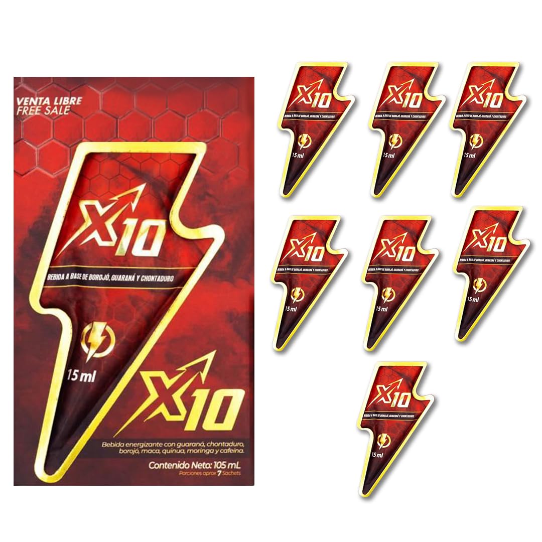 X10 Natural Supplement - Chontaduro, Guarana, and Borojó Blend | 15ml Sachets (7-Pack) | Plant-Based Energy Support. 2
