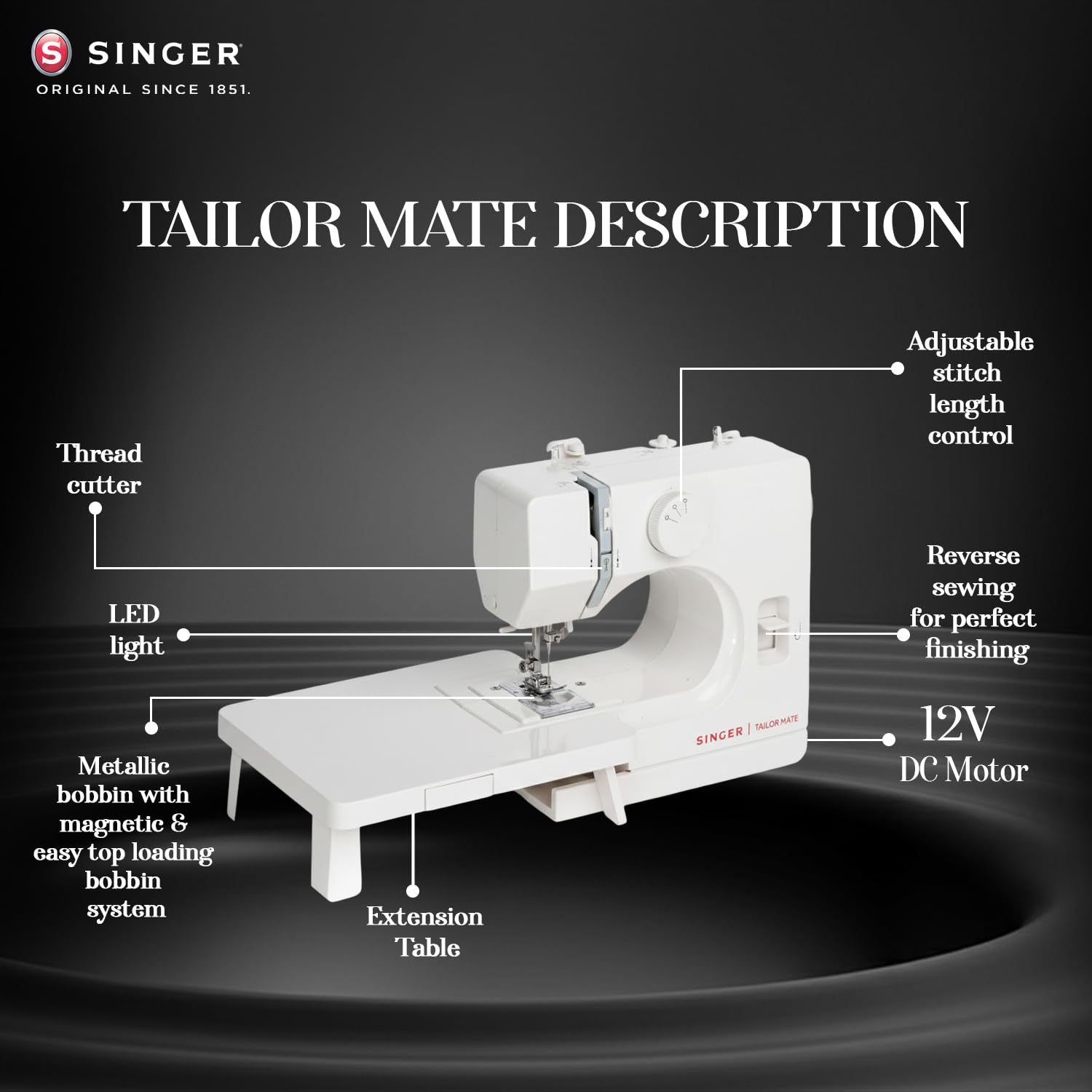 SINGER Tailor Mate Straight Stitch Sewing Machine with Free Arm | LED Light, Foot Pedal & Extension Table | 3 Stitch Length Options | 1-Year Warranty 4